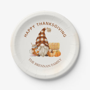Gnomes Fall Pumpkin Happy Thanksgiving Dinner Paper Plate