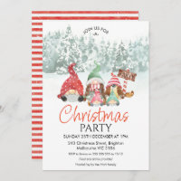Gnomes Family of Four Christmas Party Invitation