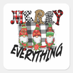 Gnomes Funny Merry Everything Black White Plaid Square Sticker