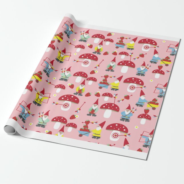 Gnomes Garden Party Gift Wrap (Unrolled)