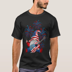 Gnomes Guitar 4th Of July American Flag Patriotic T-Shirt