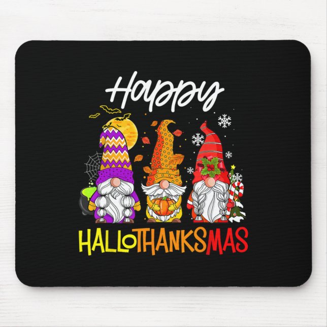 Gnomes Hallothanksmas Halloween Thanksgiving Chris Mouse Mat (Front)