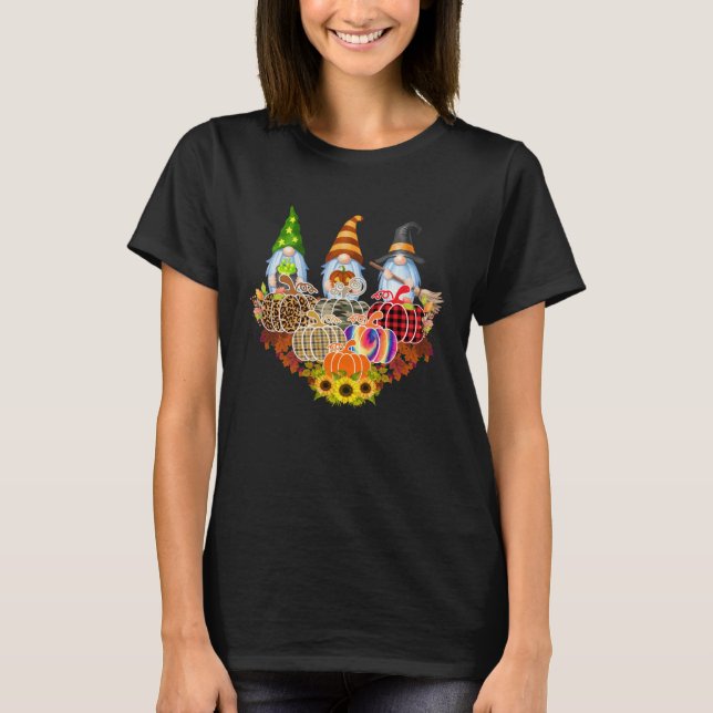Gnomes Halloween Cute Autumn Pumpkin Fall Funny Ho T-Shirt (Front)