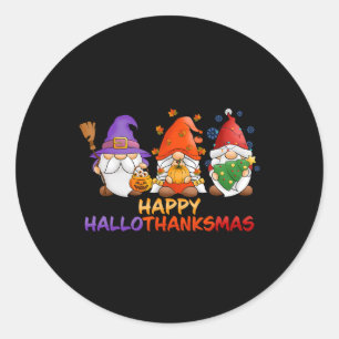 Gnomes Halloween Thanksgiving Christmas Happy Hall Classic Round Sticker