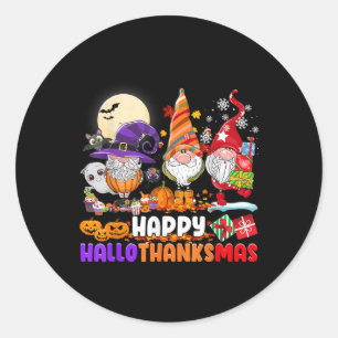 Gnomes Halloween Thanksgiving Christmas Happy Hall Classic Round Sticker