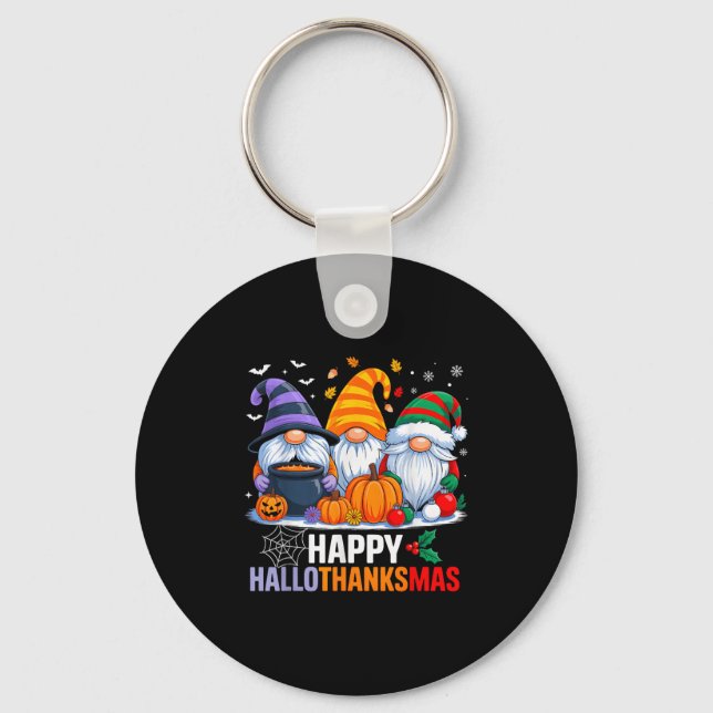 Gnomes Halloween Thanksgiving Christmas Happy Hall Key Ring (Front)