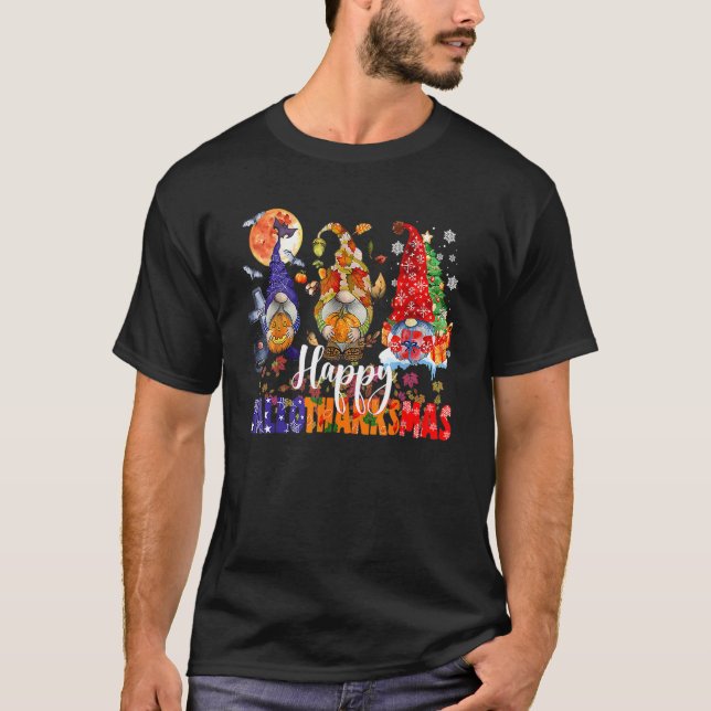 Gnomes Halloween Thanksgiving Christmas Happy Hall T-Shirt (Front)