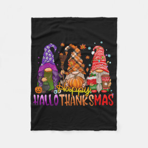 Gnomes Happy Hallothanksmas Halloween Thanksgiving Fleece Blanket