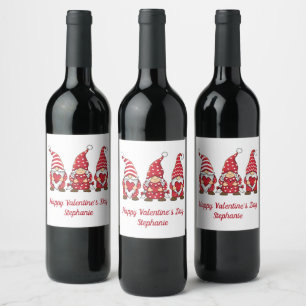 Gnomes Happy Valentine's Day personalised Wine Label