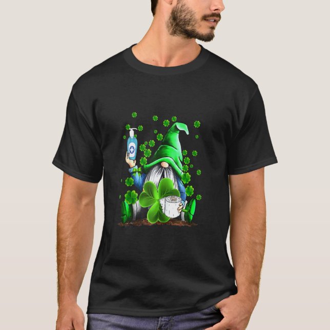 Gnomes Hodling Mask And Toilet Shamrock St Patrick T-Shirt (Front)