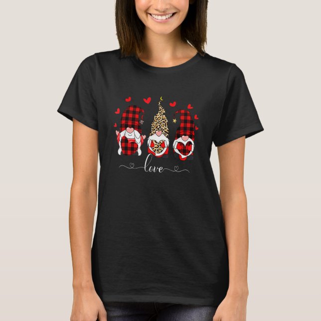 Gnomes Holding Leopard Heart Buffalo Plaid Valenti T-Shirt (Front)