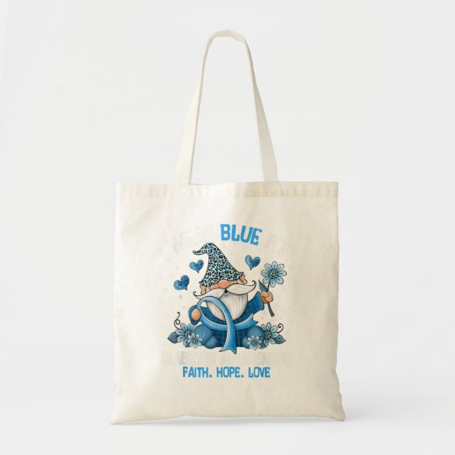 Gnomes I Wear Blue For Diabetes Awareness Gnomies  Tote Bag (Front)