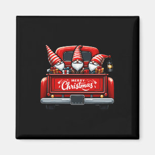Gnomes In Red Truck Merry Christmas Pajama Family Magnet