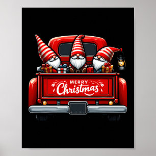 Gnomes In Red Truck Merry Christmas Pajama Family Poster