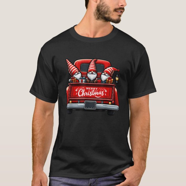 Gnomes in Red Truck Merry Christmas Pajama Family  T-Shirt (Front)