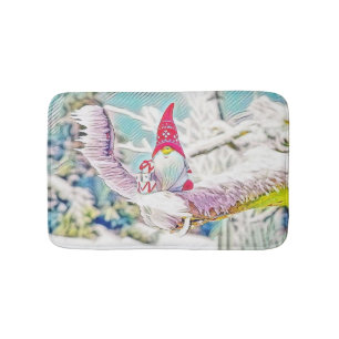 Gnomes in the snow watercolor painting bath mat