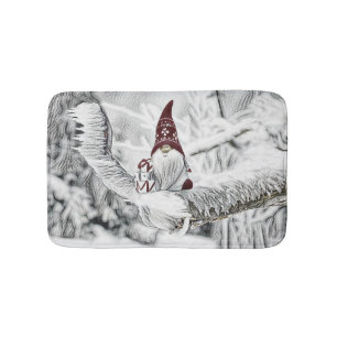 Gnomes in the snow watercolor painting bath mat