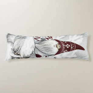 Gnomes in the snow watercolor painting  body cushion
