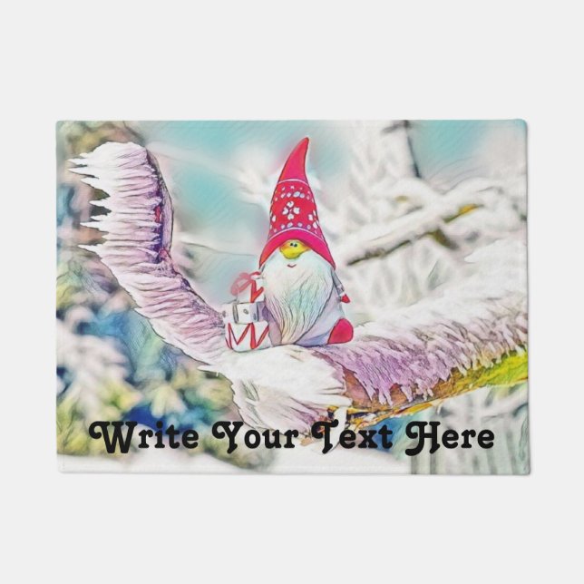 Gnomes in the snow watercolor painting  doormat (Front)
