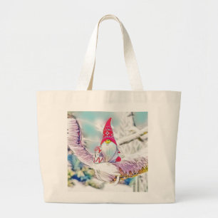 Gnomes in the snow watercolor painting  large tote bag