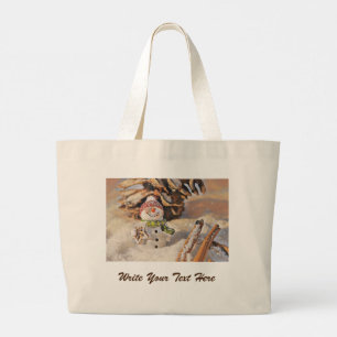 Gnomes in the snow watercolor painting large tote bag