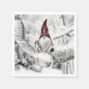 Gnomes in the snow watercolor painting napkin