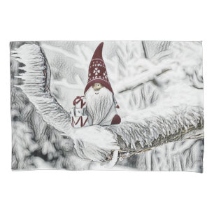 Gnomes in the snow watercolor painting  pillowcase