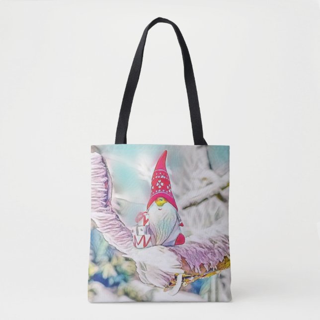 Gnomes in the snow watercolor painting  tote bag (Front)