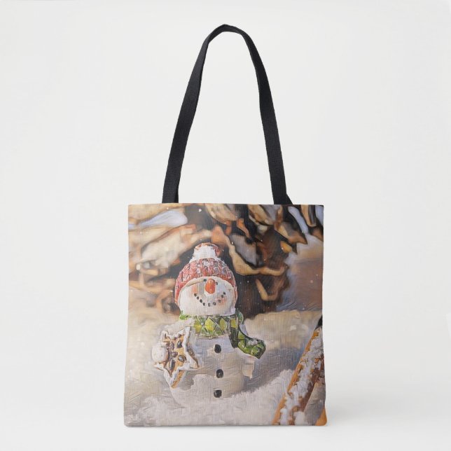 Gnomes in the snow watercolor painting  tote bag (Front)