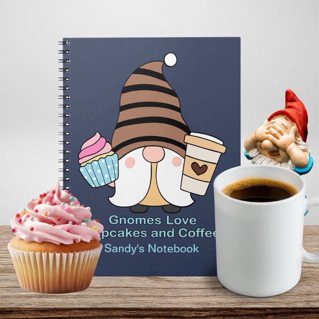 Gnomes Love Cupcakes and Coffee Custom Name Text Notebook (Gnomes Love Cupcakes and Coffee Custom Name Text Notebook)