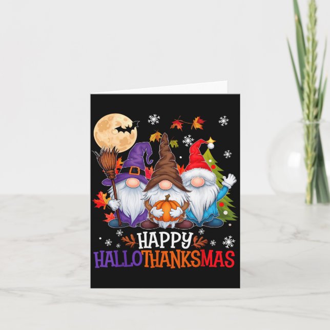 Gnomes Lover Halloween Merry Christmas Happy Hallo Card (Front)