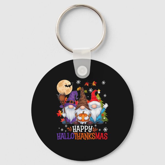 Gnomes Lover Halloween Merry Christmas Happy Hallo Key Ring (Front)