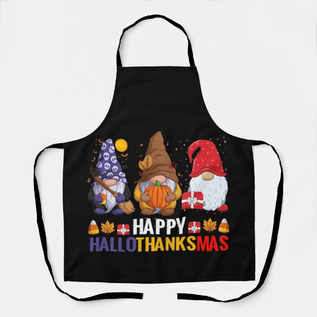 Gnomes Lover Merry Christmas Happy Hallothanksmas Apron (Front)