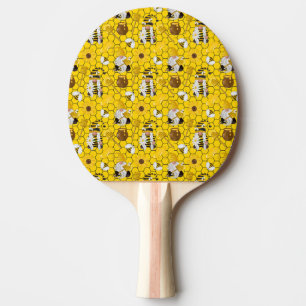 Gnomes Making Honey Yellow Floral Honey Bees  Ping Pong Paddle