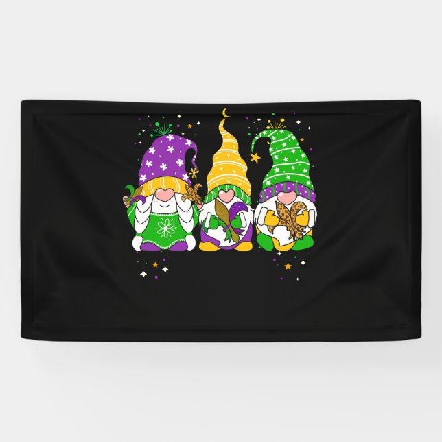Gnomes Mardi Gras Gnome Fleur De Lis Fat Tuesday Banner (Horizontal)