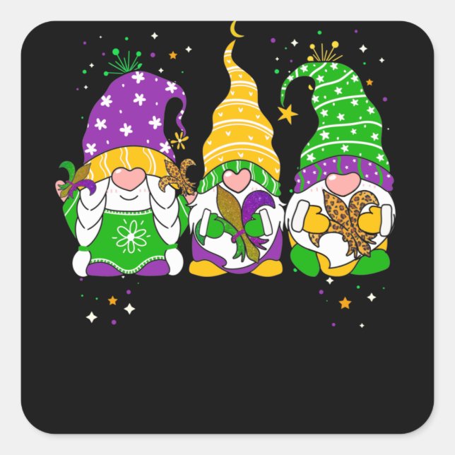 Gnomes Mardi Gras Gnome Fleur De Lis Fat Tuesday Square Sticker (Front)