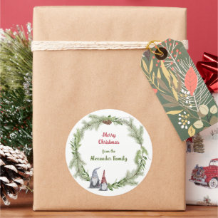 Gnomes Merry Christmas Cute Scandinavian Classic Round Sticker