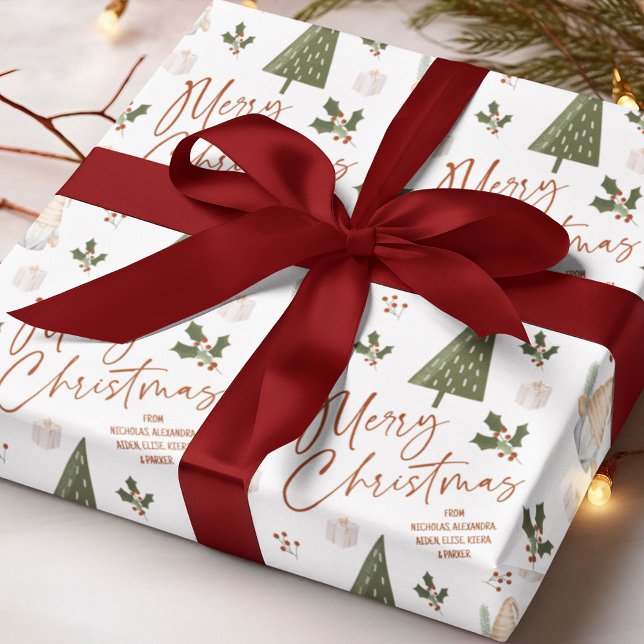 Gnomes Merry Christmas FROM Custom Name  Wrapping Paper (Creator Uploaded)