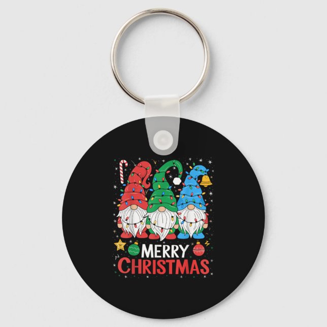 Gnomes Merry Christmas Light Family Gnome Xmas Mat Key Ring (Front)
