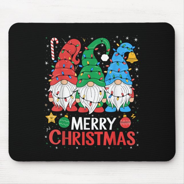 Gnomes Merry Christmas Light Family Gnome Xmas Mat Mouse Mat (Front)