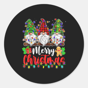 Gnomes Merry Christmas Light Gnome Xmas  Classic Round Sticker
