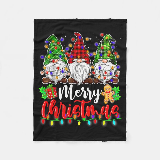 Gnomes Merry Christmas Light Gnome Xmas  Fleece Blanket (Front)