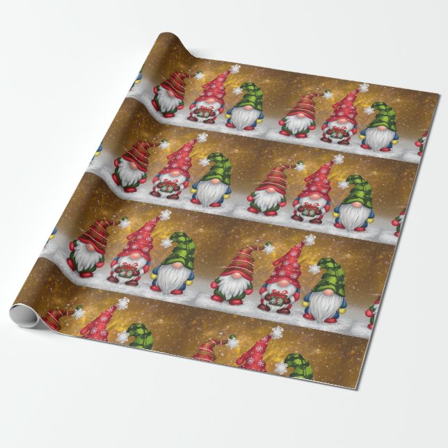 Gnomes Merry Christmas Wrapping Paper (Unrolled)