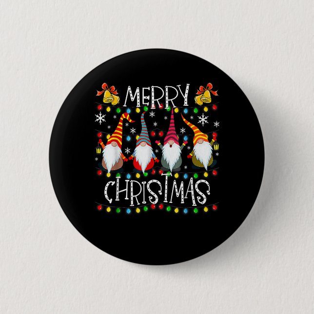 Gnomes Merry Christmas Xmas Light Family Gnome Xma 6 Cm Round Badge (Front)