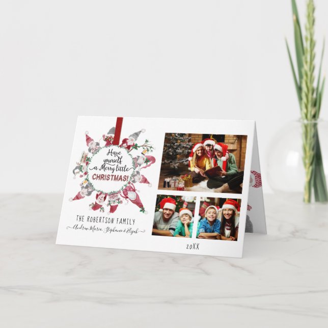 Gnomes Merry Little Christmas Typography Photos Holiday Card (Front)