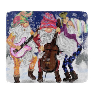 Gnomes Music Band Funny Christmas Cutting Board