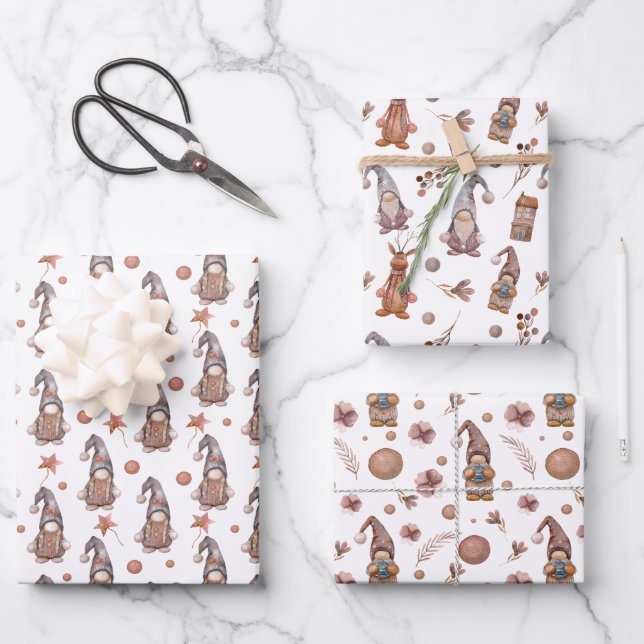 Gnomes Neutral Woodland Set of 3 Flat Sheet Wraps (Front)