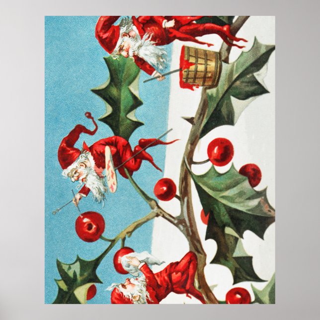 Gnomes painting holly berries in the snow poster (Front)