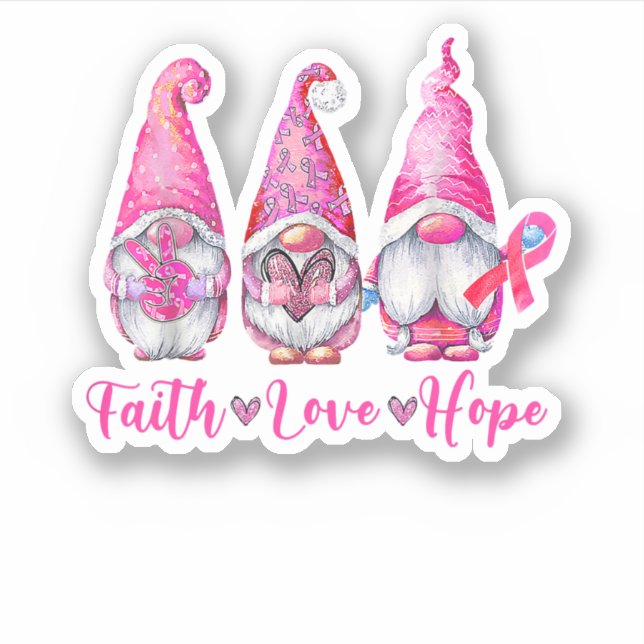 Gnomes Pink Warrior Faith Hope Love Breast Cancer (Front)
