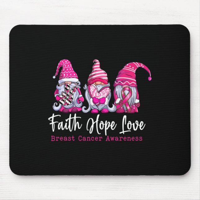 Gnomes Pink Warrior Faith Hope Love Breast Cancer  Mouse Mat (Front)